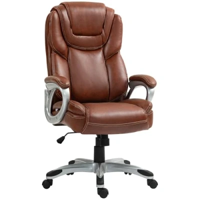 Image de HOMCOM Chaise de Bureau, Fauteuil siège d&#039;ordinateur, avec Fonction Bascule, Dossier Haut, roulettes pivotantes 360, Hauteur réglable, Marron