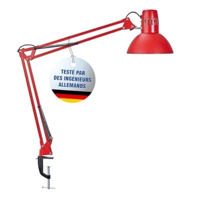 Image de MAUL Lampe de bureau MAULstudy en métal LED professionnelle pince flexible pour le et l&#039;atelier Haute qualité d&#039;éclairage à sans ampoule Rouge