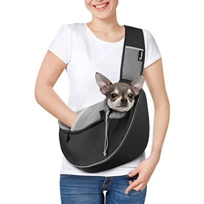 Image de Pawaboo Sac de Transport Réglable pour Animal Compagnie, à Bandoulière Mains Libres avec Poche Zippée Tactile, Dos en Maille Respirant Chiens Boucle D Voyage, S Noir