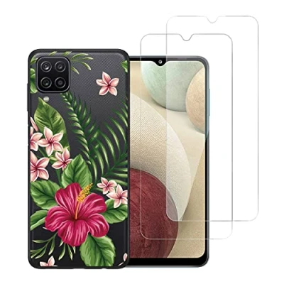 Image de Coque fantaisie pour Samsung Galaxy A12 et M12 4G 2 protections écran verre trempé [Fleur exotique]
