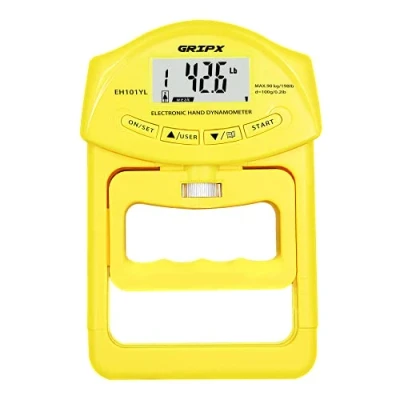 Image de GRIPX Dynamomètre à Main numérique Compteur de Mesure la Force poignée Capture Automatique Puissance électronique 198Lbs / 90Kgs, Jaune