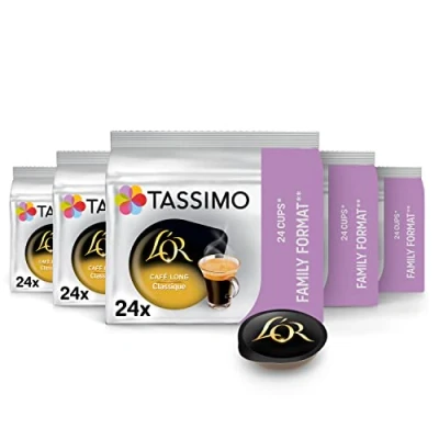 Image de TASSIMO, Format Familial, 120 dosettes Café Long Classique L&#039;OR, Compatibles avec les machines Cafés, Équilibré et Aromatique, 5 packs de 24