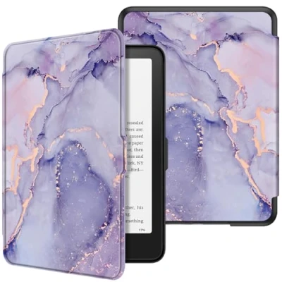 Image de FINTIE Étui pour 7&quot; Kindle Paperwhite 2024 (12e Génération) et Colorsoft Signature Edition (1re Génération), Coque Fine Léger, Housse Réveil/Veille Automatique, Marbre Lilas