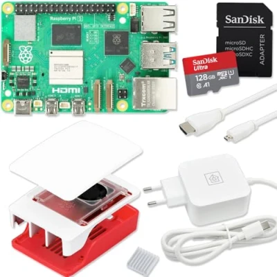 Image de Raspberry Pi 5 Kit de démarrage 8 Go Bloc d&#039;alimentation USB C 45 W Boîtier avec ventilateur Carte SD 64 Câble Micro HDMI 4K RAM