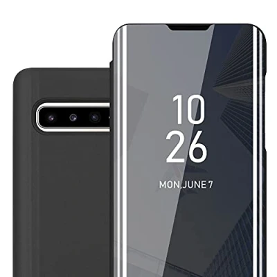 Image de cadorabo Coque Compatible avec Samsung Galaxy S10 5G en Tourmaline Noir Miroir Clear View Pochette de Protection Fonction Support à 360 Degrés Style Livre Ultra Slim Case