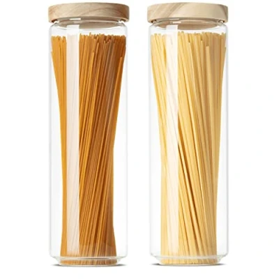Image de Econovo® Lot de 2 bocaux conservation en verre borosilicate, empilables et hermétiques, 1500 ml, pour spaghettis aliments, grands petits