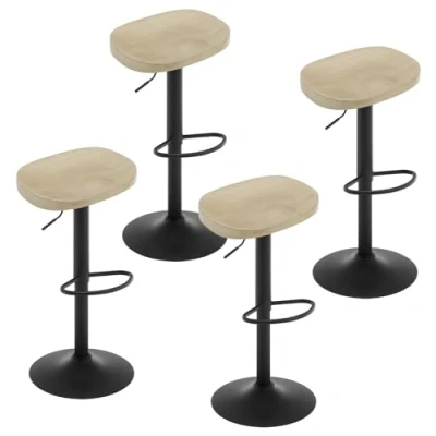 Image de WOLTU Tabouret Bar, Lot de 4, Bar en Bois, Chaise Haut, Cadre Métal, Réglable Hauteur, Pivotant à 360, avec Repose Pieds, Industriel, Chêne Clair, BH413hei 4