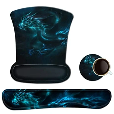 Image de newplenty Tapis de Souris Ergonomique Repose Poignet Gel,Repose Clavier Mousse à Mémoire,sous Verres,Ensemble protège Poignets 3 en 1 (2353)