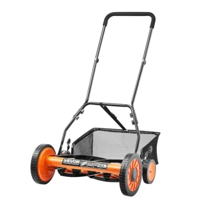 Image de VEVOR Tondeuse à Gazon Manuelle 450 mm avec 5 Lames en Acier Bac de Ramassage