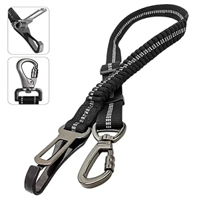 Image de Ceinture Securite Chien Voiture de Sécurité Longueur Réglable Amorti Absorption des Chocs Réfléchissante Élastique Noire Convient à Tous Les Chiens et Voitures