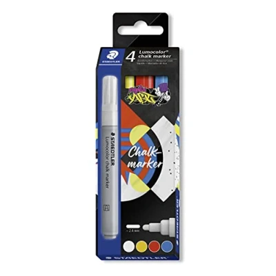 Image de Staedtler Lumocolor 344 Etui Carton 4 Marqueurs Craie Liquide Pointe 2,4 mm Assortis C4