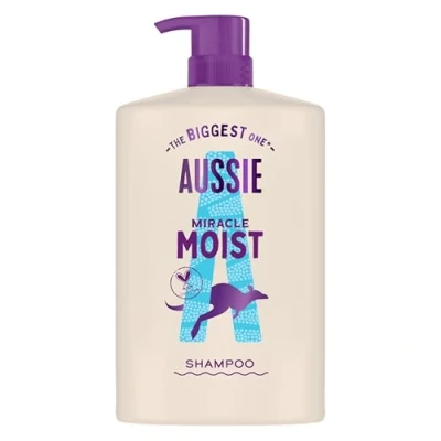 Image de Aussie Miracle Moist Shampoo 1000ml, Formule Hydratante Pour Revitaliser et Restaurer les Cheveux Fragiles Secs, Infusé l&#039;Huile de Noix Macadamia Australienne, Sans Cruauté