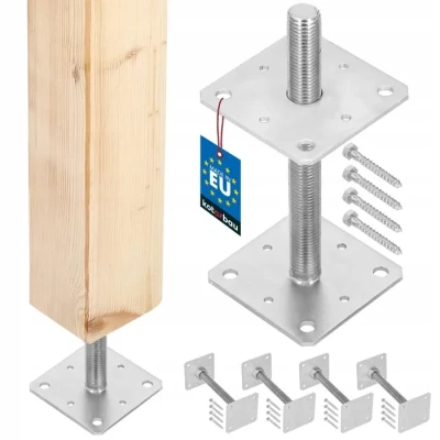 Image de KOTARBAU® Lot De 4 Support Poteau Réglable 110 mm x 250 Filetage M24 Pied Reglable Bois Fixation a Visser En Béton Galvanisé