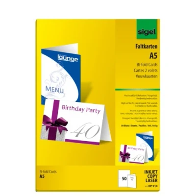 Image de SIGEL Dp910 50 Cartes de Remerciements ou Vœux à 2 Volets, Sans Motif, 14,8 X 21 cm, Blanc