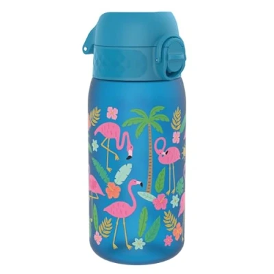 Image de Ion8 Gourde Enfant, 350ml, Anti Fuite, Facile à Ouvrir, Verrouillage Sécurisé, Lavable en Lave Vaisselle, Sans BPA, Poignée de Transport, Nettoyer, Carbone Neutre, Motif Flamants Roses