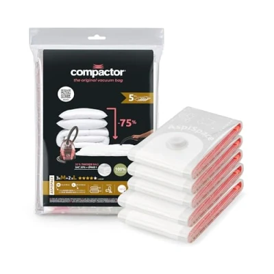 Image de Compactor Lot de Sacs sous vide Aspispace, 10 sachets, 5M+5L, rangement armoire, dressing, voyage, déménagement, compatible aspirateur et pompe à vide, compresse couettes, oreillers vêtements