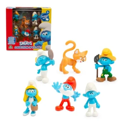 Image de Les Schtroumpfs, Coffret 6 Figurines 5,5 cm, Dont 1 Figurine Exclusive Gargamel, Jouets pour Enfants à partir de 3 Ans, PUF141, Bleu