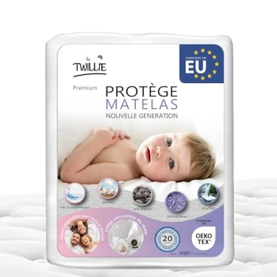 Image de Twillie Protège Matelas 70 x 140 cm Imperméable et Respirant Alèse Qualité Supérieure Certifié Oeko TEX® Aegis® Hypoallergénique Anti Acarien, Bactérien, Housse 100% Polycoton