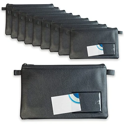 Image de effektivo Lot de 10 sacs banque avec fermeture éclair et fenêtre pour inscription, cuir synthétique noir documents jusqu&#039;à A5