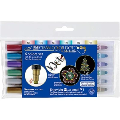 Image de Zig Kuretake Clean Color Dot Dual Tip Markers (Metallic 6 colors)