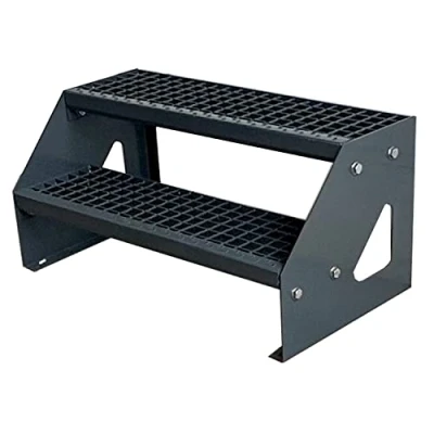 Image de Premium Caillebotis Acier Escalier à Limon 2 Marches Autoportant Entièrement galvanisé et Anthracite Revêtu par Poudre Dimensions (L x l H) 44cm 120cm 38cm