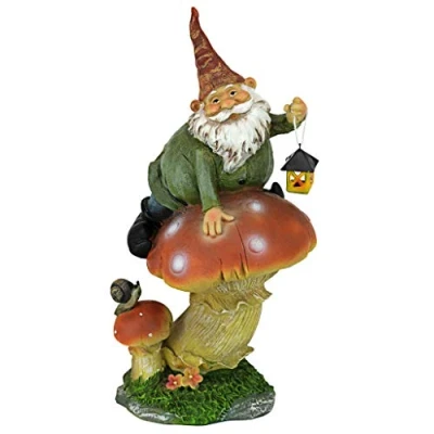 Image de Design Toscano QM211331 Statue de Gnome sur Champignon avec Lanterne Résine
