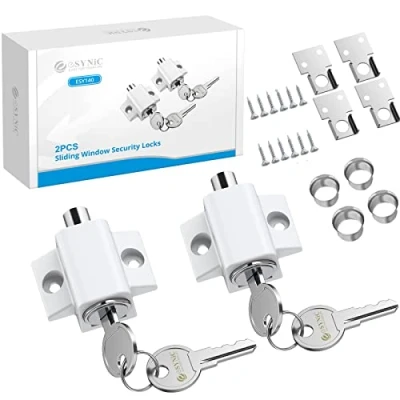 Image de eSynic Lot de 2 verrous porte coulissants professionnels pour patio coulissante Verrou sécurité durable Blanc Parfait la maison
