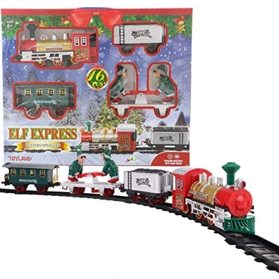 Image de Toyland® Ensemble de Train Noël Elf Express 16 pièces avec lumières et Sons Comprenant des Wagons Mobiles 3 dispositions différentes