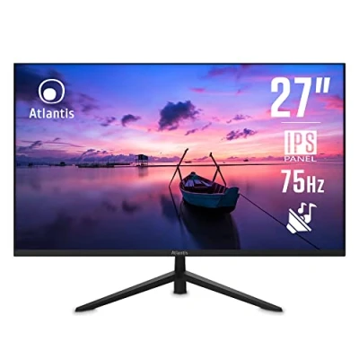 Image de Moniteur Atlantis 27 pouces, écran 27&quot; IPS 75Hz, Full HD 1920x1080, VGA HDMI, MULTIMEDIAL, FreeSync, sortie audio/casque, inclinable, réponse 5ms, contraste 1000:1, angle 178/178, câble HDMI 1.5m