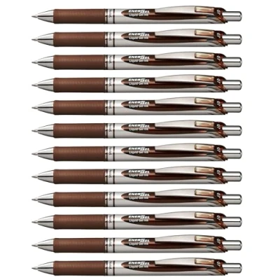 Image de Pentel Lot de 12 BL77 EnerGel Roller gel rétractable séchage rapide pointe 0,7 mm Marron