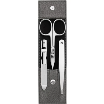 Image de ZWILLING Manucure kit (3 pièces, Set de pédicure pour soins des ongles et cuticules, cuir, avec ciseaux à ongles), Acier inoxydable poli, Anthracite