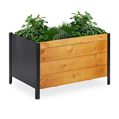 Image de relaxdays Carré Potager avec Non tissé, HLP: 48 x 78 51 cm, en Bois, terrasse, Balcon et Jardin, rectangulaire, Nature 1 élément