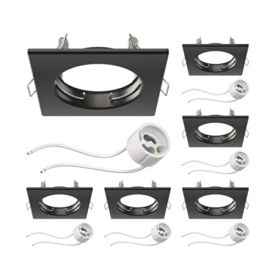 Image de ledscom.de 6 pièces cadre d&#039;encastrement pour plafond RIR noir mat carré (LED/Halogène/GU10/MR16/PAR16/50mm) incl. douille GU10