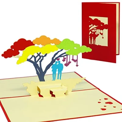 Image de LINPopUp®, homosexuels, cartes 3D de voeux mariage, félicitations vœux mariage homosexuel, arbre arc en ciel, N208