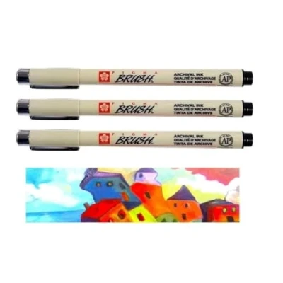 Image de Sakura Pigma Brush Pinceau Stylo Noir (# 49), marqueurs encre à pointe pinceau, 3 pièce