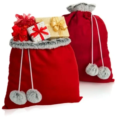 Image de com four® 2X Sac de Noël Premium Cadeau Rouge à remplir avec Pompons comme décoration et Superbe Emballage