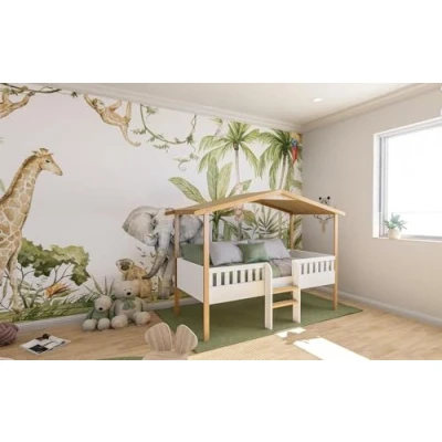 Image de KONTARBOOR Lit Cabane Enfant, sur PILOTI 90 x 190 cm en Bois Naturel et Blanc + sommier. (sans Matelas)