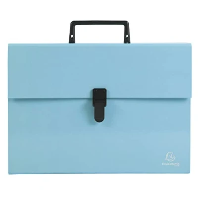 Image de Exacompta Réf. 56762E 1 trieur valisette avec poignée Aquarel soufflets renforcés multicolores fermeture par bouton clip 18 compartiments dim 32x24 cm pour A4 couleur bleu pastel