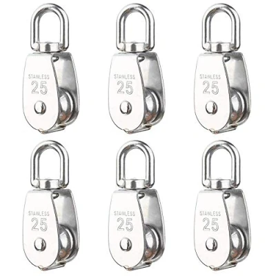 Image de Paquet de 6 rouleaux poulie simple levage M25, chargeant 330 lb, bloc corde à une roue robuste en acier inoxydable 304