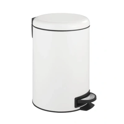 Image de WENKO Poubelle à pédale Leman, Fermeture système Easy Close, 12L, Acier INOX, Blanc Mat, 25x38x32cm
