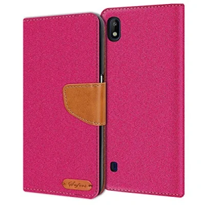 Image de Verco Coque pour Galaxy A10, Étui Portefeuille Compatible avec Samsung A10 Case Textures de Fibre Housse Protection, Rose