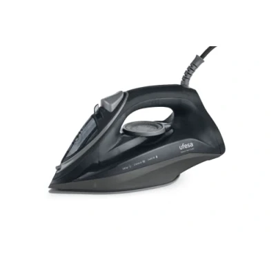 Image de Ufesa Steam Tech 2400 Fer à Repasser Vapeur, 2400W, Débit Vapeur 0 30gr/min, Fonction Pressing 120gr, Semelle Céramique, Double Système Anti Calcaire, Gouttes Noir, Exclusivité Amazon