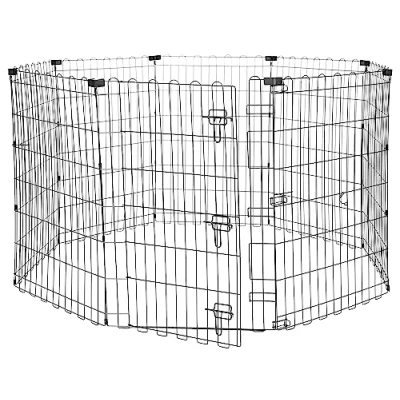 Image de Amazon Basics Parc de jeu et d’exercice pliable en métal pour chiens animaux compagnie, Avec porte, 91 cm, Noir, Carré,Rond