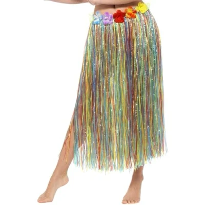 Image de Smiffys Jupe hula hawaïenne avec fleurs, Multicolore, fermeture velcro et bande réglable à la taille