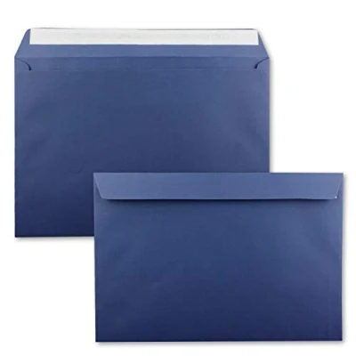 Image de Lot de 50 grandes Enveloppes XXL DIN C4 Bleu foncé (bleu) 22,9 x 32,4 cm Fermeture adhésive sans fenêtre d&#039;expédition pour format A4