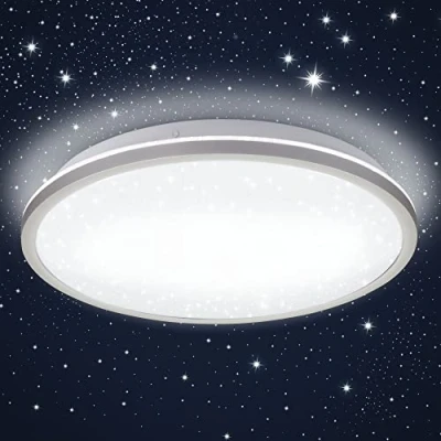 Image de B.K.Licht Plafonnier LED 18 Watt avec effet étoiles I ultraplat 4,2 cm Ø28 lumière blanche neutre 4000 K indirecte cadre argenté