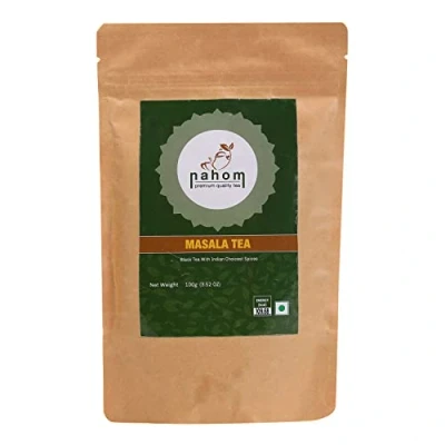 Image de NAHOM Feuilles Mobiles De Thé Masala Chai L&#039;inde 50 Tasses, Mélange Noir, Cannelle, Cardamome, Poivre Noir Épicé Latte Adapté 3,53 Oz/ 100 Grammes