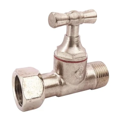 Image de SOMATHERM FOR YOU, Robinet de WC droit en laiton nickelé brut M12/17 avec écrou tournant 12/17, fermeture à potence, remplissage rapide, pression max 6 bars, étanchéité optimale