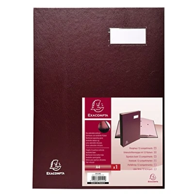 Image de Exacompta Réf. 24124E 1 parapheur direction dos à soufflets toilé porte étiquette couverture plastifiée 12 compartiments en carte rose avec 3 perforations dim 24x32 cm couleur bordeaux