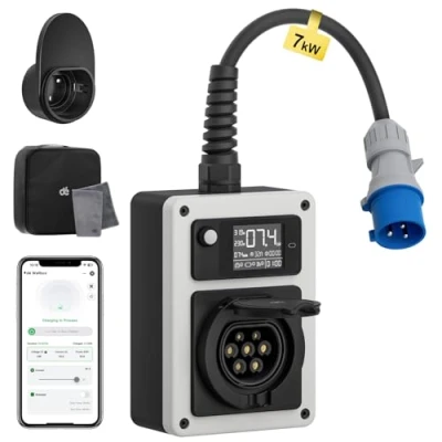 Image de dé Borne de Recharge Véhicule Électrique 7kW 32A APP, Carte RFID, Wallbox avec Prise CEE P17, Compatible E 208, Fortwo, EX30, Q4 et Autres EV/PHEV